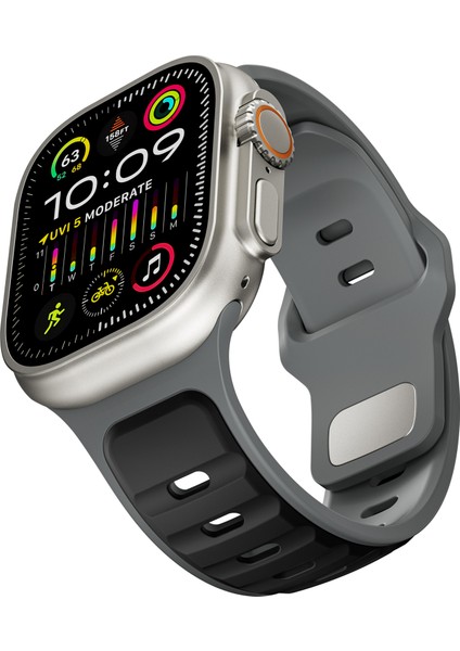 Apple Watch Series 10 42MM/9 8 7 41MM/SE (2023) Se (2022) Se 6 5 4 40MM/3 2 1 38MM Için Çift Renkli Silikon Kayış - Gri + Siyah (Yurt Dışından) modelleri