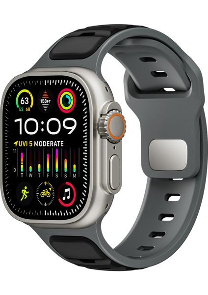 Apple Watch Series 10 42MM/9 8 7 41MM/SE (2023) Se (2022) Se 6 5 4 40MM/3 2 1 38MM Için Çift Renkli Silikon Kayış - Gri + Siyah (Yurt Dışından) fırsatları