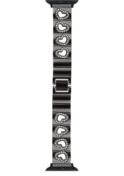 Apple Watch Series 10 42MM/9 8 7 41MM/SE (2023) Se (2022) Se 6 5 4 40MM/3 2 1 38MM Için Içi Boş Kalp Metal Kayış - Siyah (Yurt Dışından)