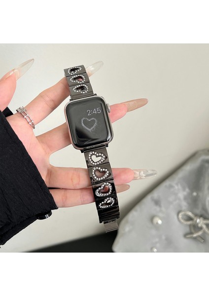 Apple Watch Series 10 42MM/9 8 7 41MM/SE (2023) Se (2022) Se 6 5 4 40MM/3 2 1 38MM Için Içi Boş Kalp Metal Kayış - Siyah (Yurt Dışından) fiyatları