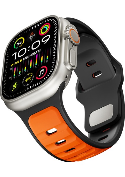 Apple Watch Series 10 42MM/9 8 7 41MM/SE (2023) Se (2022) Se 6 5 4 40MM/3 2 1 38MM Için Çift Renkli Silikon Kayış - Siyah + Turuncu (Yurt Dışından) modelleri