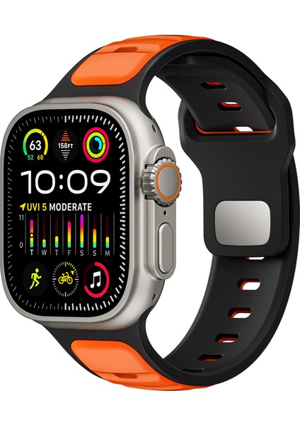 Apple Watch Series 10 42MM/9 8 7 41MM/SE (2023) Se (2022) Se 6 5 4 40MM/3 2 1 38MM Için Çift Renkli Silikon Kayış - Siyah + Turuncu (Yurt Dışından) fırsatları