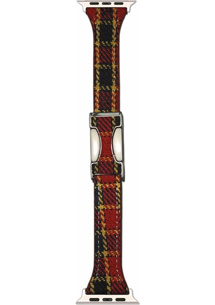 Apple Watch Series 10 42MM/9 8 7 41MM/SE (2023) Se (2022) Se 6 5 4 40MM/3 2 1 38MM Manyetik Tokalı Ekose Dokulu Yün Kayış-Kırmızı (Yurt Dışından)