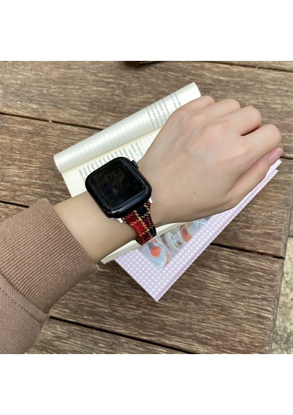 Apple Watch Series 10 42MM/9 8 7 41MM/SE (2023) Se (2022) Se 6 5 4 40MM/3 2 1 38MM Manyetik Tokalı Ekose Dokulu Yün Kayış-Kırmızı (Yurt Dışından) fiyatları