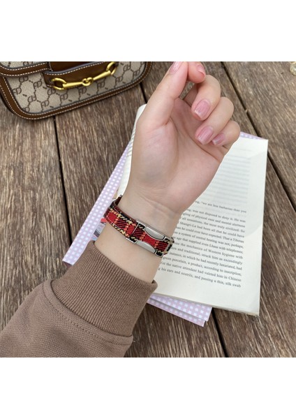 Apple Watch Series 10 42MM/9 8 7 41MM/SE (2023) Se (2022) Se 6 5 4 40MM/3 2 1 38MM Manyetik Tokalı Ekose Dokulu Yün Kayış-Kırmızı (Yurt Dışından) modelleri