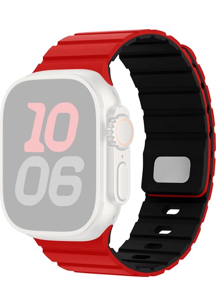 Apple Watch Series 10, 9, 8, 7, Se, 6, 5, 4, 3, 2, 1, 42 Mm, 41 Mm, 40 Mm, 38 mm Manyetik Hızlı Çıkarma Kayışı Için Silikon Bant - Kırmızı + Siyah (Yurt Dışından)