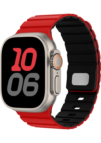 Apple Watch Series 10, 9, 8, 7, Se, 6, 5, 4, 3, 2, 1, 42 Mm, 41 Mm, 40 Mm, 38 mm Manyetik Hızlı Çıkarma Kayışı Için Silikon Bant - Kırmızı + Siyah (Yurt Dışından) fırsatları