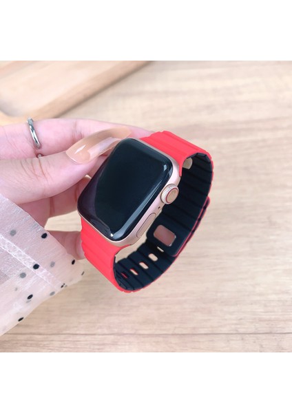 Apple Watch Series 10, 9, 8, 7, Se, 6, 5, 4, 3, 2, 1, 42 Mm, 41 Mm, 40 Mm, 38 mm Manyetik Hızlı Çıkarma Kayışı Için Silikon Bant - Kırmızı + Siyah (Yurt Dışından) indirimleri