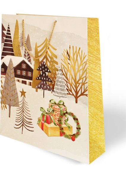 Yılbaşı Temalı Lüks Karton Çanta Ip Detaylı 31 x 40 cm 5 Adet