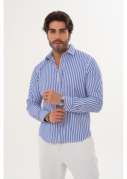 Gömlek Pamuklu Çizgili Regular Erkek Gömlek