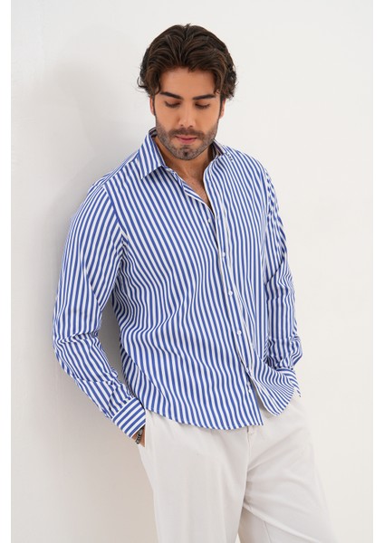 Gömlek Pamuklu Çizgili Regular Erkek Gömlek