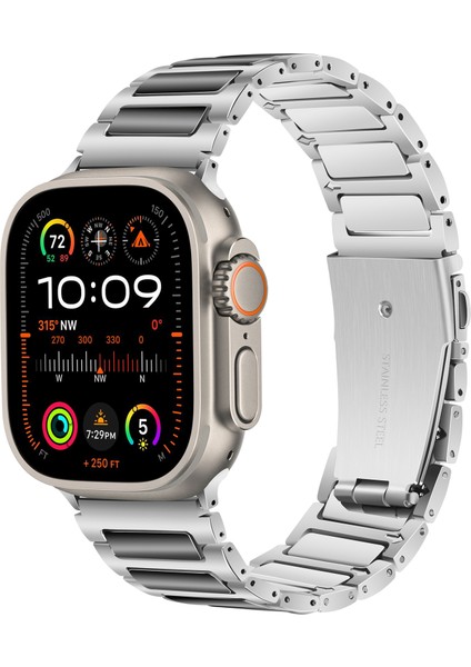Apple Watch 10 46MM/ULTRA 2/ultra 49MM/9 8 7 45MM/SE (2023) Se (2022) Se 6 5 4 44MM/3 2 1 42MM Çinko Alaşımlı Akıllı Saat Kayışı-Gümüş+Siyah (Yurt Dışından) fiyatları