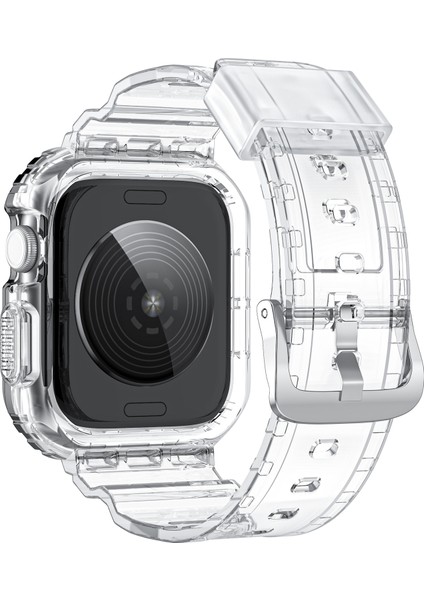 Apple Watch Series 10 46MM Tpu Saat Kayışı + Kılıf Kapağı Entegre Tasarım - Şeffaf/siyah Çerçeve (Yurt Dışından)