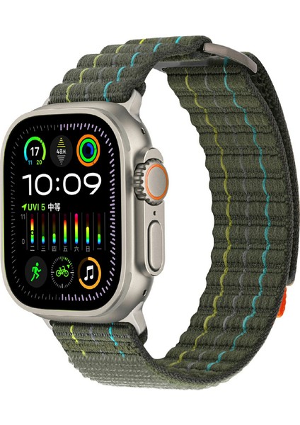 Apple Watch Series 10 46MM/ULTRA 2/ultra 49MM/9 8 7 45MM/SE (2023) Se (2022) Se Naylon Döngülü Saat Kayışı-Yeşil (Yurt Dışından) modelleri