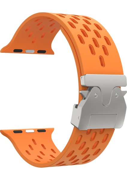 Apple Watch Series 10 46MM/ULTRA 2/ultra 49MM/9 8 7 45MM/SE (2023) Se (2022) Se 6 5 4 44MM/3 2 1 42MM Için Içi Boş Silikon Kayış - Turuncu + Gümüş Toka (Yurt Dışından) fırsatları