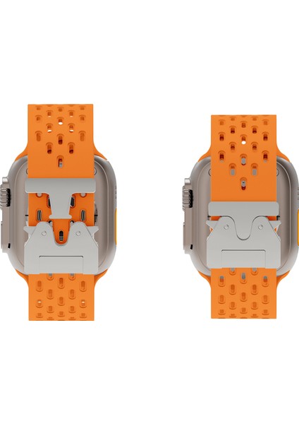 Apple Watch Series 10 46MM/ULTRA 2/ultra 49MM/9 8 7 45MM/SE (2023) Se (2022) Se 6 5 4 44MM/3 2 1 42MM Için Içi Boş Silikon Kayış - Turuncu + Gümüş Toka (Yurt Dışından) indirimleri