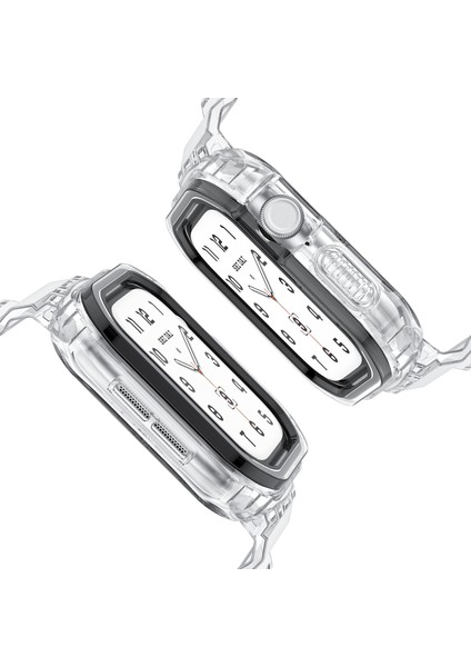 Apple Watch Series 10 46MM Tpu Saat Kayışı + Kılıf Kapağı Entegre Tasarım - Şeffaf/siyah Çerçeve (Yurt Dışından) modelleri