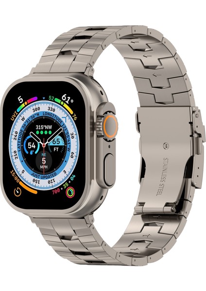 Apple Watch Series 10 42MM/9 8 7 41MM/SE (2023) Se (2022) Se 6 5 4 40MM/3 2 1 38MM Titanyum Alaşımlı Bant Pirinç Sivri Dokulu Bilek Kayışı-Titanyum (Yurt Dışından) modelleri