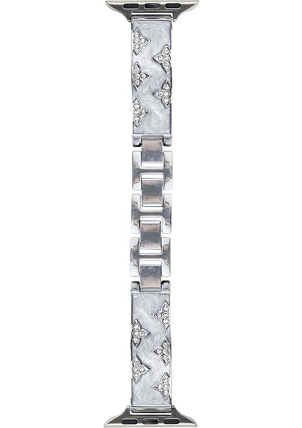 Apple Watch 10 46MM/ULTRA 2/ultra 49MM/9 8 7 45MM/SE (2023) Se (2022) Se 6 5 4 44MM/3 2 1 42MM Için Yapay Elmas Yapraklı Metal Kayış - Gümüş (Yurt Dışından)