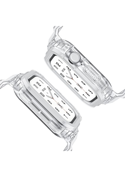 Apple Watch Series 10 42MM Tpu Saat Kayışı + Kılıf Kapağı Entegre Tasarım - Şeffaf/beyaz Çerçeve (Yurt Dışından) modelleri