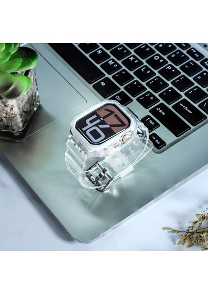 Apple Watch Series 10 42MM Tpu Saat Kayışı + Kılıf Kapağı Entegre Tasarım - Şeffaf/beyaz Çerçeve (Yurt Dışından) indirimleri