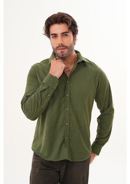 Gömlek Erkek Pamuklu Kadife Kumaş Likralı Mevsimlik Regular Gömlek indirimleri