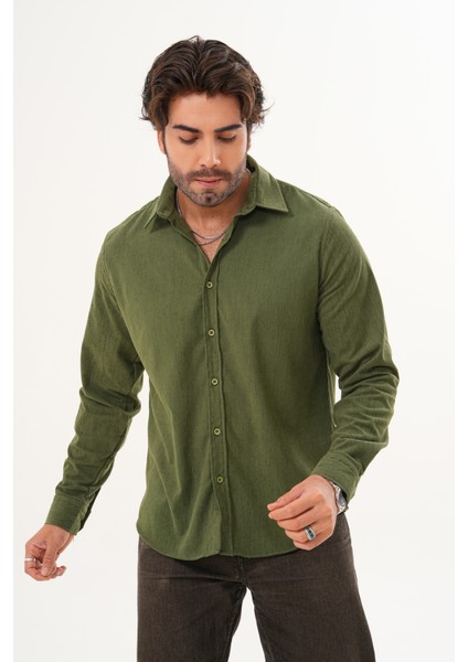 Gömlek Erkek Pamuklu Kadife Kumaş Likralı Mevsimlik Regular Gömlek