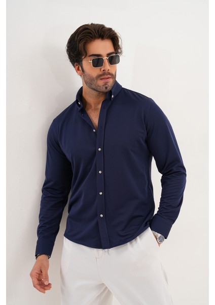 Gömlek Örme Petek Kumaş Mevsimlik Likralı Regular Erkek Gömlek