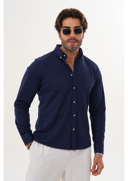 Gömlek Örme Petek Kumaş Mevsimlik Likralı Regular Erkek Gömlek