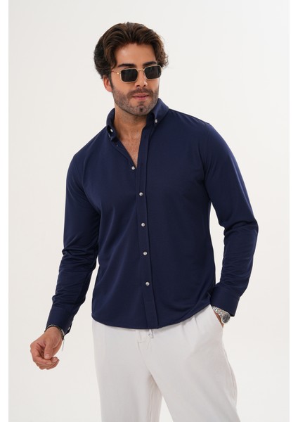 Gömlek Örme Petek Kumaş Mevsimlik Likralı Regular Erkek Gömlek