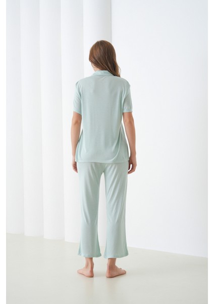 Kadın Pamuk Gömlek Kapri Şık Casual Curve Alt Üst Gecelik Takımı modelleri