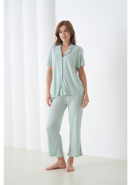 Kadın Pamuk Gömlek Kapri Şık Casual Curve Alt Üst Gecelik Takımı fırsatları