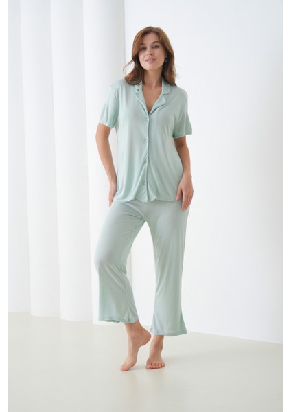 Kadın Pamuk Gömlek Kapri Şık Casual Curve Alt Üst Gecelik Takımı indirimleri