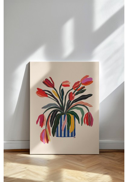 Neşeli Laleler - Kanvas Tablo - Renkli Vazo Pop Art Modern Duvar Dekoru fiyatları