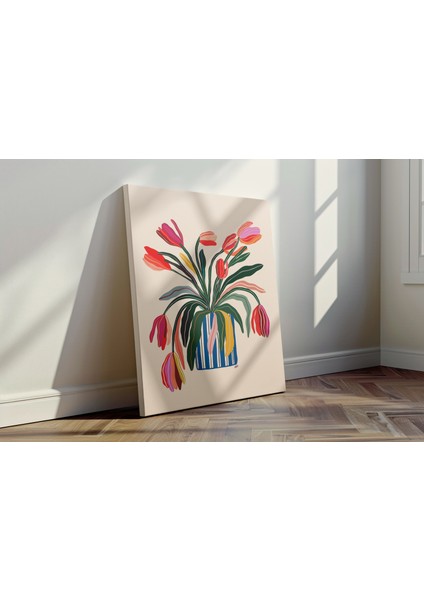 Neşeli Laleler - Kanvas Tablo - Renkli Vazo Pop Art Modern Duvar Dekoru fırsatları