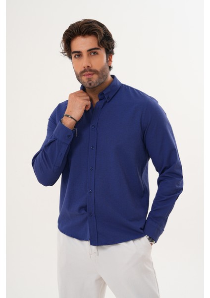 Gömlek Pamuklu Oxford Kumaş Yıkamalı Regular Mevsimlik Erkek Gömlek