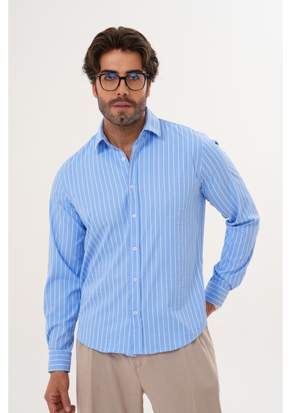 Gömlek Çizgili Pamuklu Mevsimlik Regular Erkek Gömlek