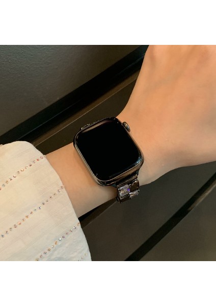 Apple Watch Series 10 42MM/9 8 7 41MM/SE (2023) Se (2022) Se 6 5 4 40MM/3 2 1 38MM Buz Küpü Zirkon Dekor Kayış Bakır Saat Bandı-Siyah (Yurt Dışından) fiyatları