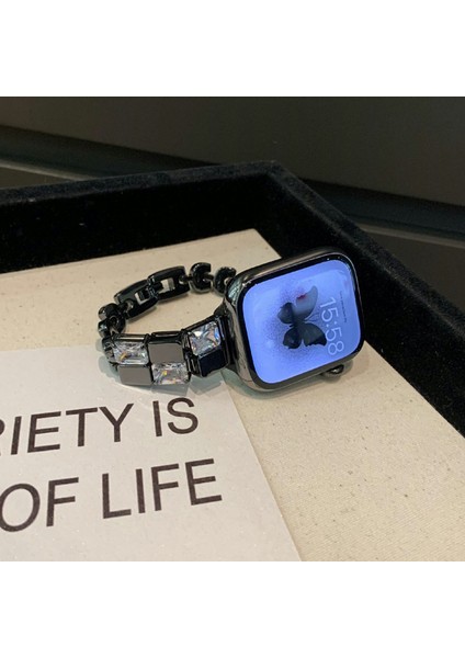 Apple Watch Series 10 42MM/9 8 7 41MM/SE (2023) Se (2022) Se 6 5 4 40MM/3 2 1 38MM Buz Küpü Zirkon Dekor Kayış Bakır Saat Bandı-Siyah (Yurt Dışından) indirimleri