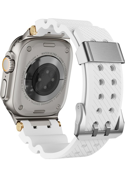 Apple Watch Series 10 46MM/ULTRA 2 Ultra 49MM/9 8 7 45MM/SE (2023) Se (2022) Se 6 5 4 44MM/3 2 1 42MM Için Gümüş Tokalı ve Bağlantılı Silikon Kayış - Beyaz (Yurt Dışından)