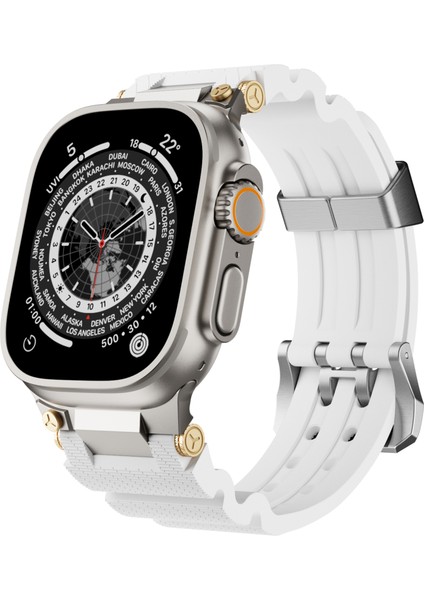 Apple Watch Series 10 46MM/ULTRA 2 Ultra 49MM/9 8 7 45MM/SE (2023) Se (2022) Se 6 5 4 44MM/3 2 1 42MM Için Gümüş Tokalı ve Bağlantılı Silikon Kayış - Beyaz (Yurt Dışından) fiyatları