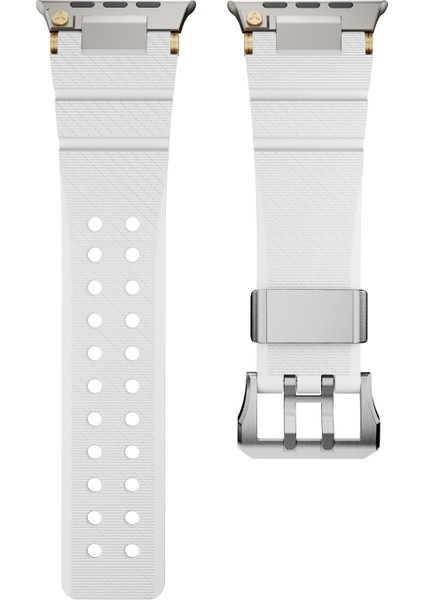 Apple Watch Series 10 46MM/ULTRA 2 Ultra 49MM/9 8 7 45MM/SE (2023) Se (2022) Se 6 5 4 44MM/3 2 1 42MM Için Gümüş Tokalı ve Bağlantılı Silikon Kayış - Beyaz (Yurt Dışından) fırsatları