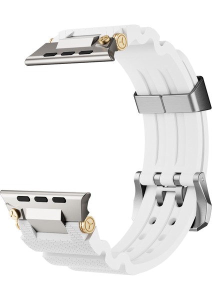 Apple Watch Series 10 46MM/ULTRA 2 Ultra 49MM/9 8 7 45MM/SE (2023) Se (2022) Se 6 5 4 44MM/3 2 1 42MM Için Gümüş Tokalı ve Bağlantılı Silikon Kayış - Beyaz (Yurt Dışından) indirimleri