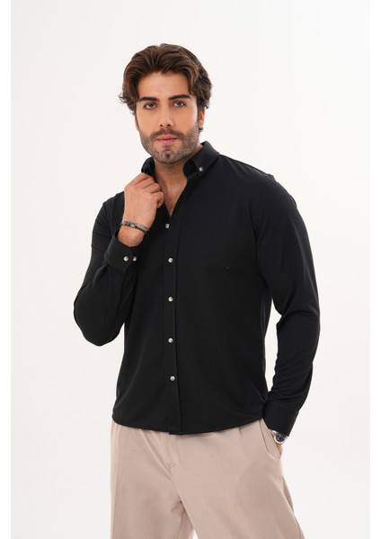 Gömlek Örme Petek Kumaş Mevsimlik Likralı Regular Erkek Gömlek