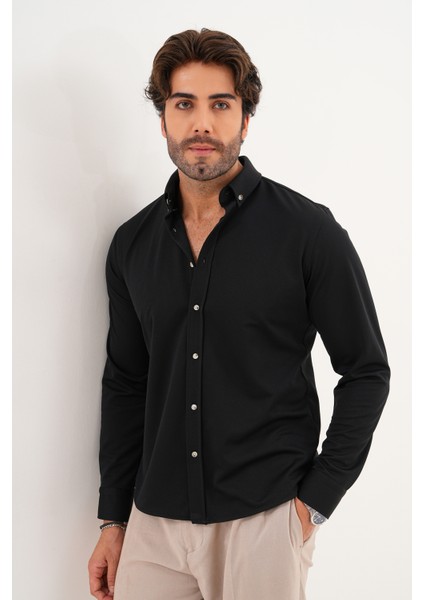 Gömlek Örme Petek Kumaş Mevsimlik Likralı Regular Erkek Gömlek