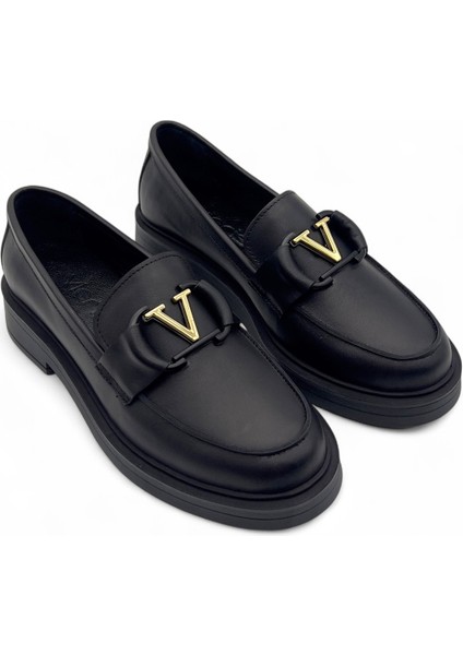 Vellagio Siyah Hakiki Deri Kadın Loafer modelleri