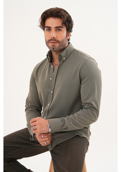 Gömlek Örme Petek Kumaş Mevsimlik Likralı Regular Erkek Gömlek