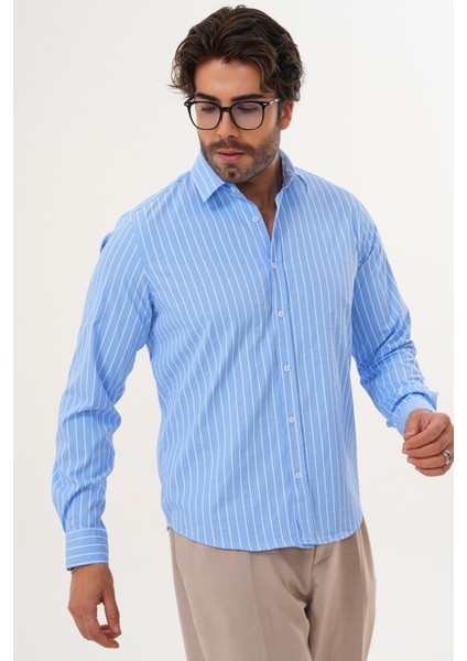 Gömlek Çizgili Pamuklu Mevsimlik Regular Erkek Gömlek