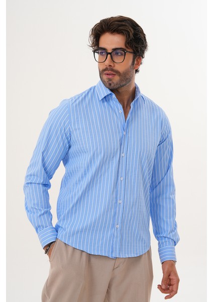 Gömlek Çizgili Pamuklu Mevsimlik Regular Erkek Gömlek