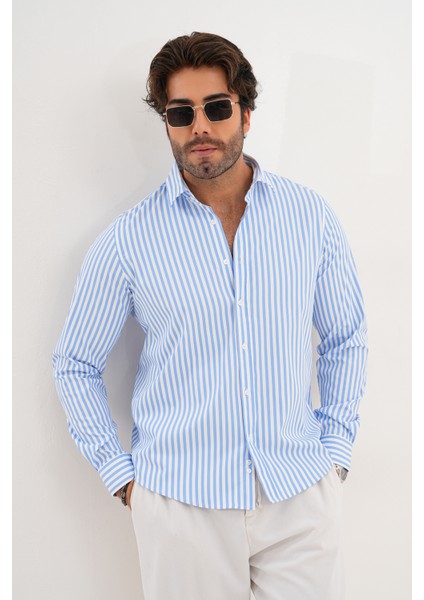 Gömlek Pamuklu Çizgili Regular Erkek Gömlek